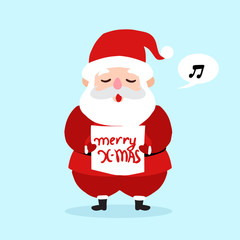 Santa Claus Singer cartoon character icon isolated on blue background. Santa background for christmas greetings card, banner, poster, invitation. Vector illustration eps10 format.