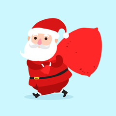 Santa Claus with sack cartoon character icon isolated on blue background. Santa background for christmas greetings card, banner, poster, invitation. Vector illustration eps10 format.