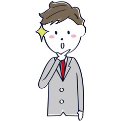 グレーのスーツの男性　イケメン　教師　先生 上半身
　感心