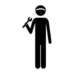 silhouette of mechanic man with repair tools icon over white background. vector illustration