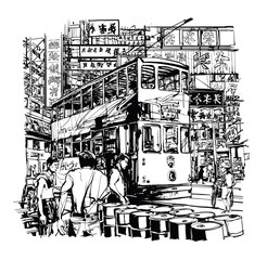 Hong Kong, tram on the street