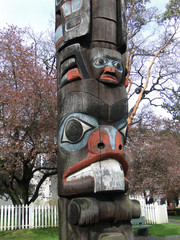 Detail, Totem pole carved from cedar, Thunderbird Park, Victoria, BC, Canada