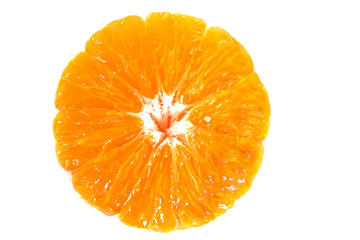 one part of the cut halves of juicy mandarin