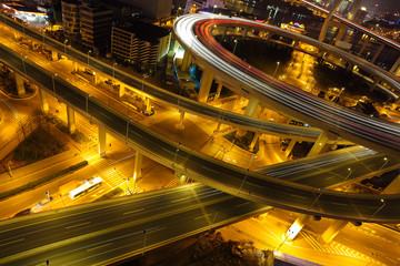 Aerial photography at Shanghai viaduct overpass bridge of night