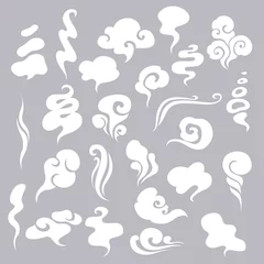 Plexiglas foto achterwand Set of Smoke, Clouds, Fog and Steam Cartoon Vector Illustration. White smoke flat icon isolated for game, advertising. © annzakharchenko