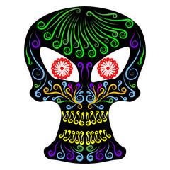 Mexican sugar skull with color ornament for Day of dead