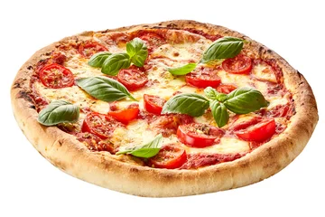 Papier Peint photo Pizzeria Pizza Margherita sur une croûte à tarte épaisse