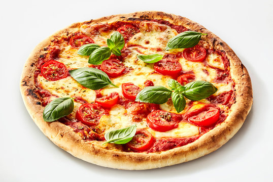 Flame grilled Margherita pizza with basil