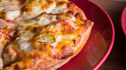 Still-life seafood pizza at italian restaurant