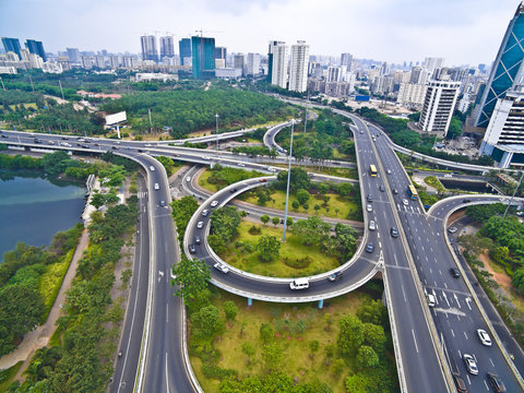 Aerial photography bird-eye view of City viaduct bridge road lan