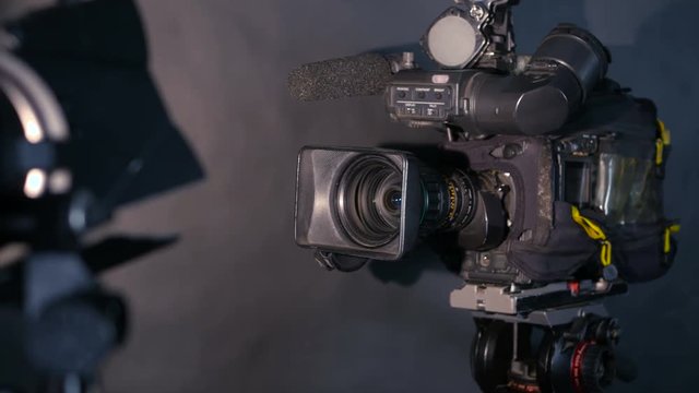 Television Studio Camera. Broadcasting professional camcoder. 4K