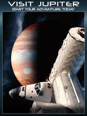 Fantasy space poster to visit Jupiter with today's technology.