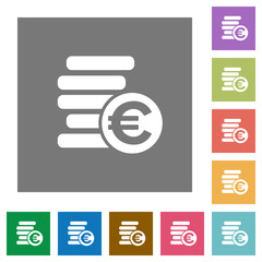 Euro coins square flat icons