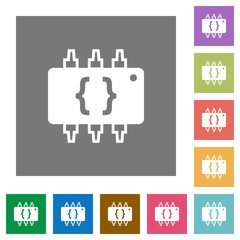 Hardware programming square flat icons