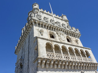 Fototapeta premium Lisbon, Portugal. The Belem tower (or Tower of Saint Vincent) close to the Tagus river and Atlantic ocean