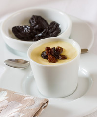 Custard dessert with prunes