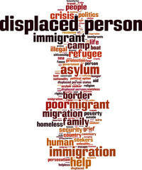 Displaced person word cloud concept. Vector illustration