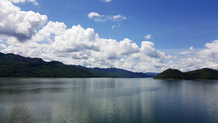 View from dam located in Srinakarin Dam Kanchanaburi, Thailand