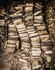 Stack of good dried firewood , outdoor