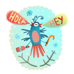 Monster Bird Chrismas New Year funny greeting card