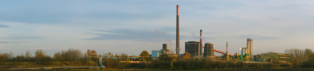 Panorama historic coking plant in the setting sun