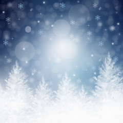 Christmas elegant card with snow and fir trees