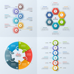 Set of 4 business infographic template with 6 steps