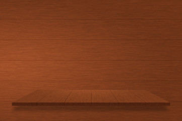 empty shelf on wooden wall.