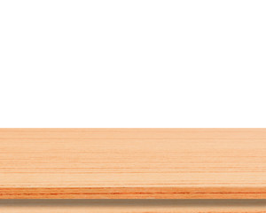 Empty wooden table top isolated on white background for display montage your products
