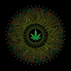 vector nonrecurring circular floral ornament with marijuana leaf
