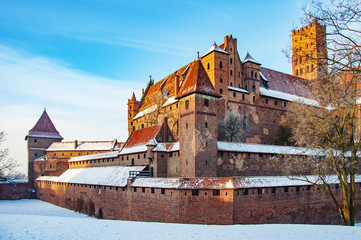 Malbork Castle at sunset, Teutonic Order, is the largest castle in the world