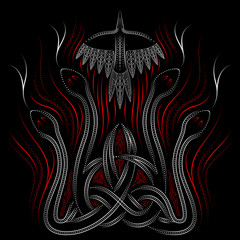 Celtic ornament with serpents and birds, use opacity mask, vector