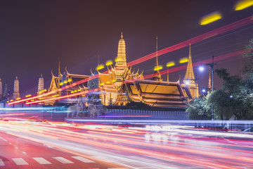 Fototapeta na wymiar abstract night light in bangkok grand palace