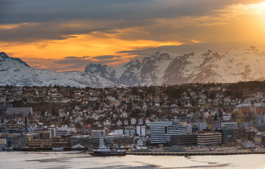 Sunset over the city Tromso,Norway