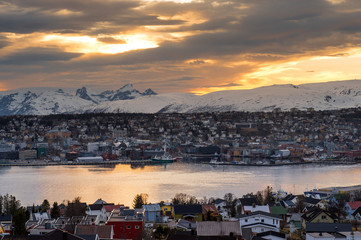 Sunset over the city Tromso,Norway