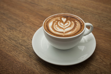 coffee on wood background.