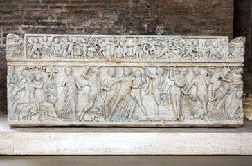 Ancient sarcophagus in the baths of Diocletian in Rome. Italy