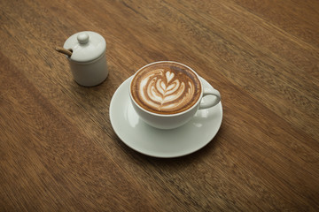 coffee on wood background.