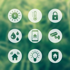 Smart house icons set, round pictograms