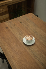 coffee on wood background.