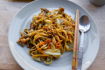 Delicious Japanese cuisine Yakisoba or hot dry noodles Japanese