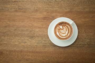 coffee on wood background.