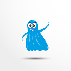 Blue cheerful ghost. Vector illustration of an animated style.