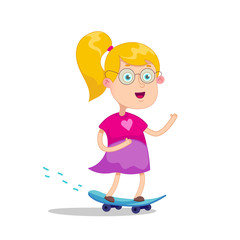 Girl skateboarding on a white background