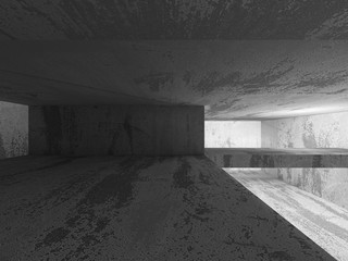 Dark concrete empty room interior. Modern urban architecture
