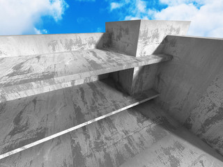 Concrete architecture wall construction on cloudy sky background