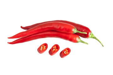 Red chili peppers on a white background
