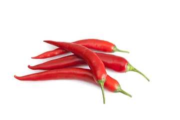 Fotobehang Red chili peppers on a white background   © Alexey Kuznetsov