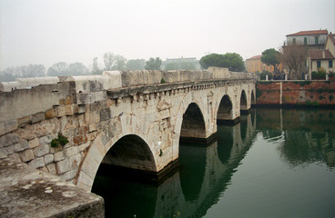 Fototapeta na wymiar Bridge of Tiberius, Rimini, Italy
