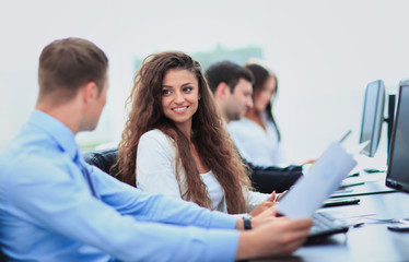 Businessman and businesswoman meeting In modern office